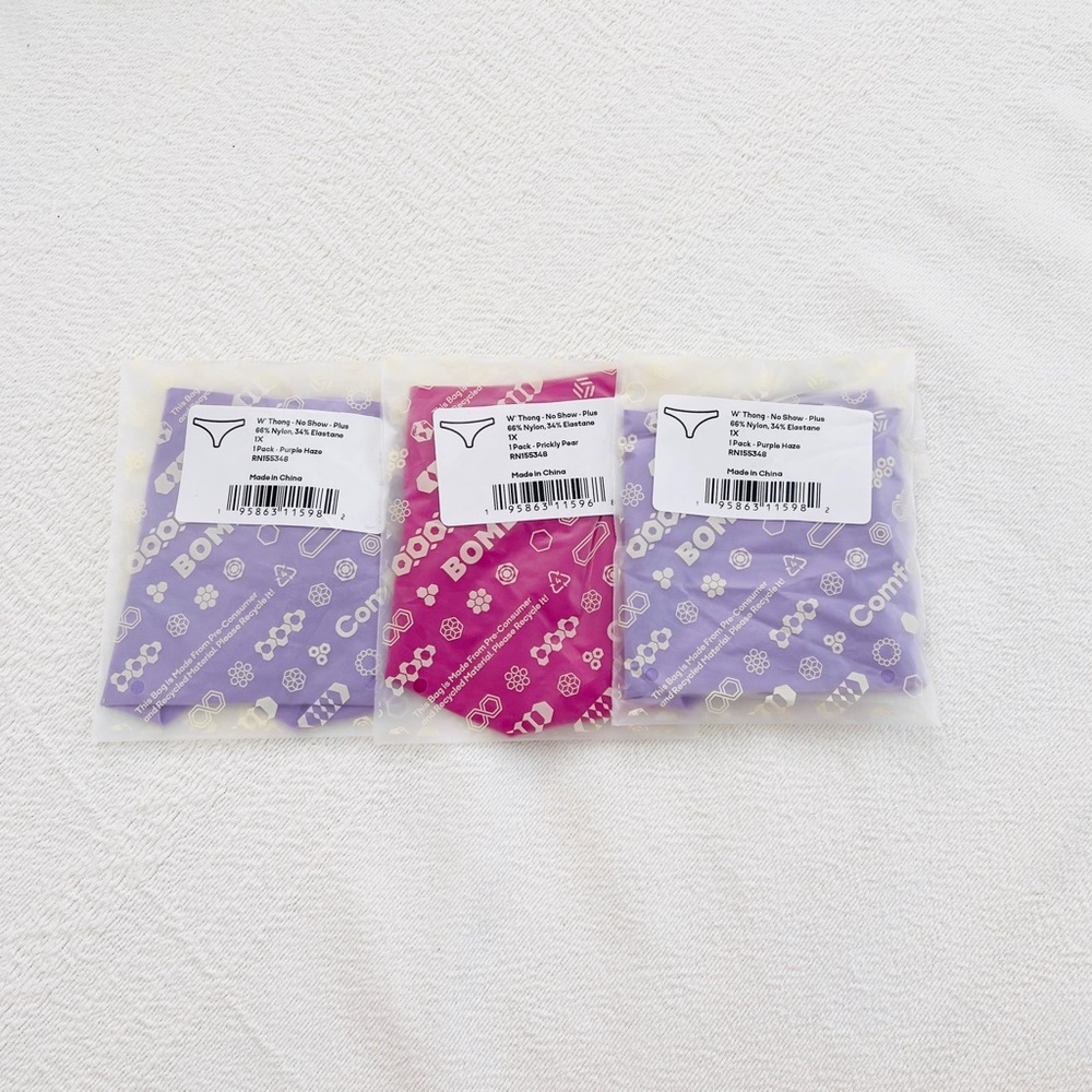 NWT Bombas 3 Pack Bundle Underwear Thong Panties “ No Show “ Size 1X